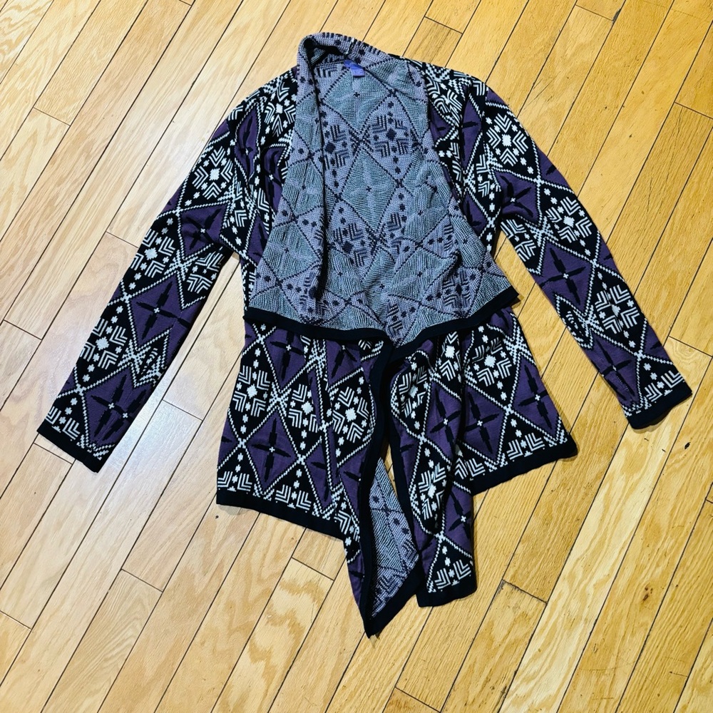 Olivia M Purple and Black Geometric Open-Front Cardigan